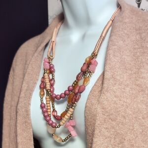 Pastel Pink Rope Multi-strand Glass Beaded Necklace
